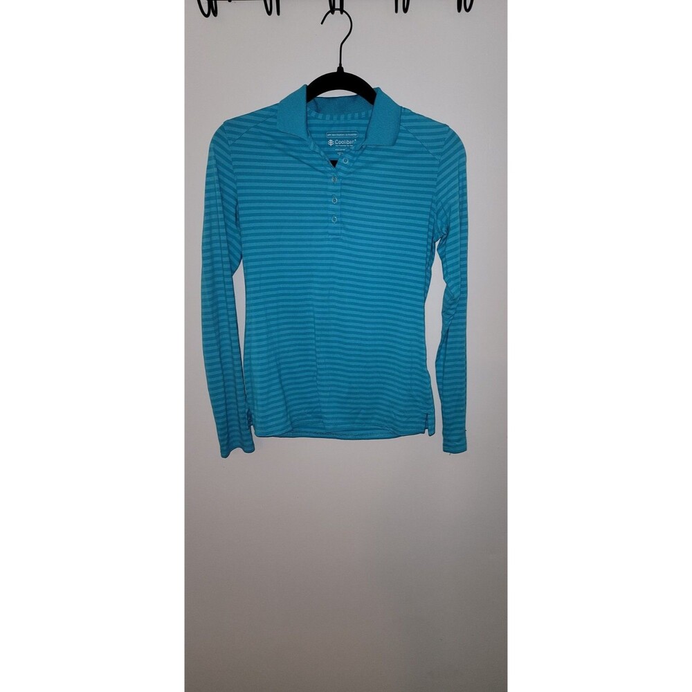 Coolibar Womens Sz XS Long Sleeve Striped Polo Shirt Top UPF 50+ Blue Golf